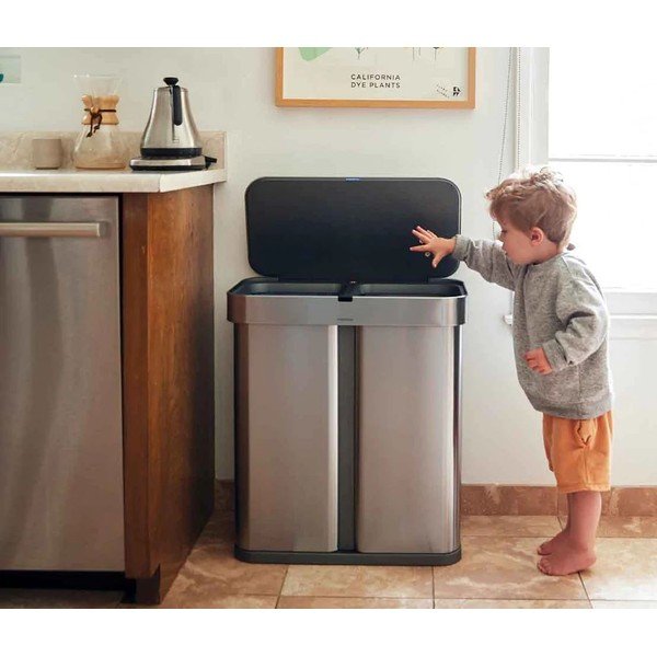 Bezdotykový odpadkový kôš na triedený odpad z nerezovej ocele 58 l Dual - simplehuman-image-1