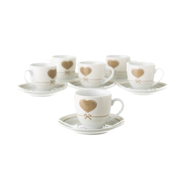 Sada 6 šálok s tanierikom na kovovom stojanu Unimasa Heart-image-1