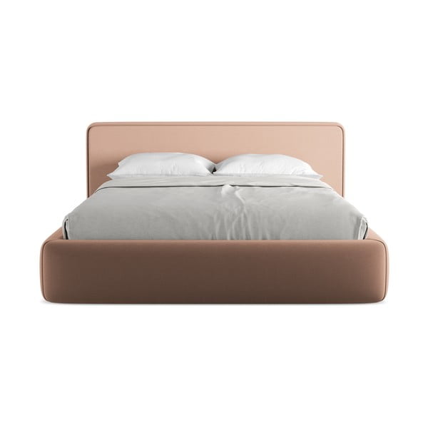 Svetloružová čalúnená dvojlôžková posteľ s úložným priestorom s roštom 160x200 cm Kiana – Makamii-image-4