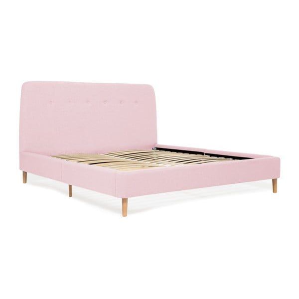 Pudrovo-ružová dvojlôžková posteľ s drevenými nohami Vivonita Mae King Size, 180 × 200 cm