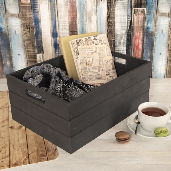 Antracitový drevený úložný box 36x26x15 cm – Orion-image-1