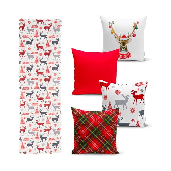 Súprava 4 vianočných obliečok na vankúš a behúň na stôl Minimalist Cushion Covers Christmas Ornaments