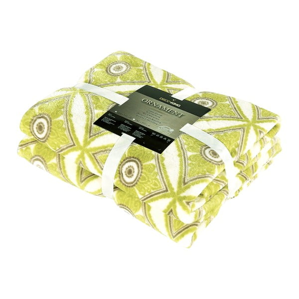 Žltozelená deka z mikrovlákna DecoKing Acantus, 150 × 180 cm