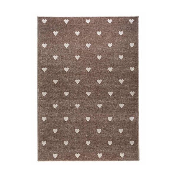 Hnedý koberec so srdiečkami KICOTI Beige Dots, 133 × 190 cm