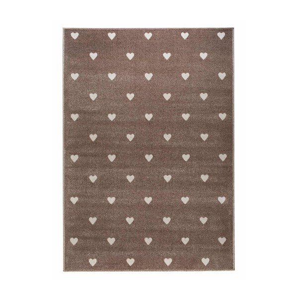 Hnedý koberec so srdiečkami KICOTI Beige Dots, 133 × 190 cm