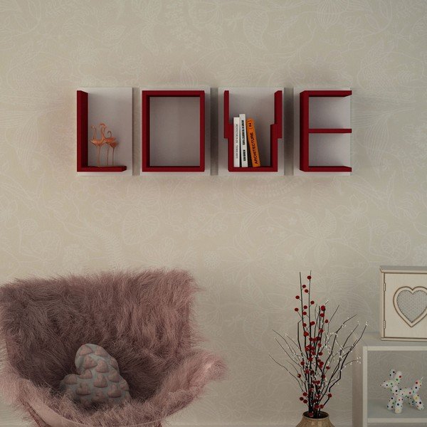 Sada 4 nástenných políc Homitis Love Claret Red-image-1