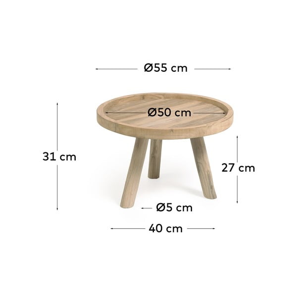 Okrúhly konferenčný stolík z tíkového dreva v prírodnej farbe ø 55 cm Glenda – Kave Home-image-4