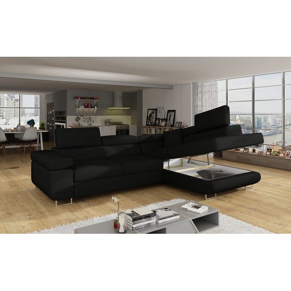 Čierna rozkladacia/s úložným priestorom rohová pohovka (pravý roh/do L) Anton – ELTAP-image-4