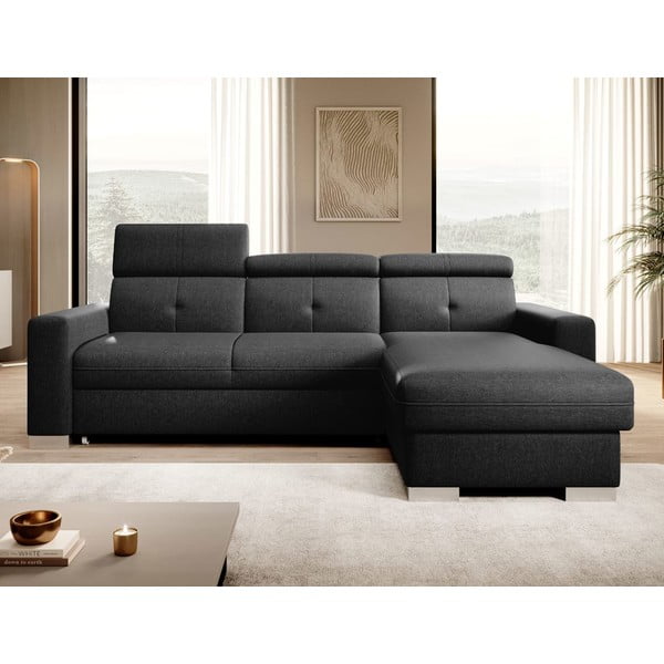 Čierna rozkladacia/s úložným priestorom rohová pohovka (pravý roh/s leňoškou) Fresia – ELTAP-image-1