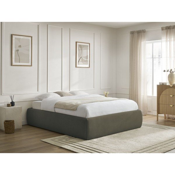 Tmavozelená čalúnená dvojlôžková posteľ s úložným priestorom/bez čela s roštom 160x200 cm Inera – Bobochic Paris-image-1