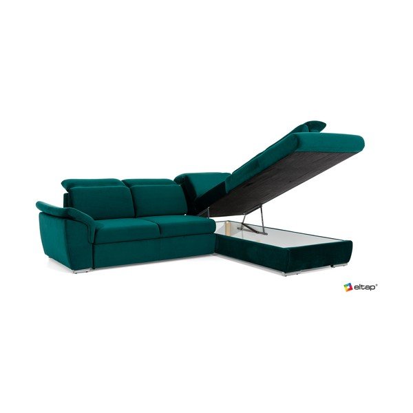 Zelená zamatová rozkladacia/s úložným priestorom rohová pohovka (ľavý roh/do L) Loreto – ELTAP-image-3