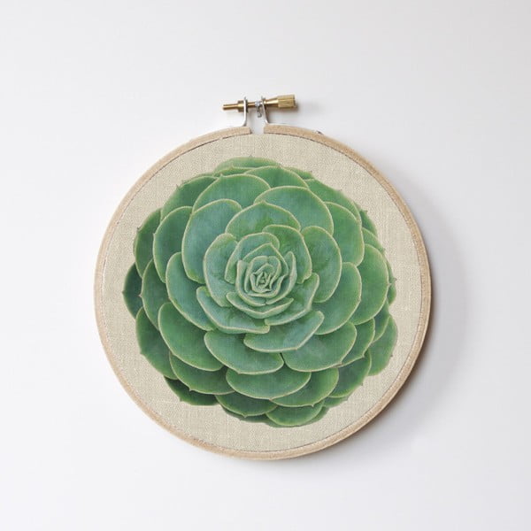 Nástenná dekorácia Surdic Stitch Hoop Suculenta, ⌀ 27 cm