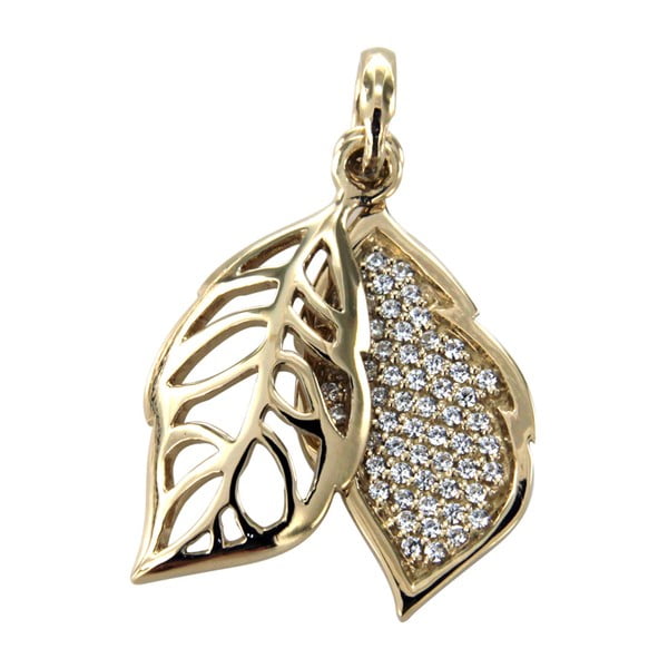 Pozlátený prívesok s bielymi krištáľmi Swarovski Elements Crystals Leaf