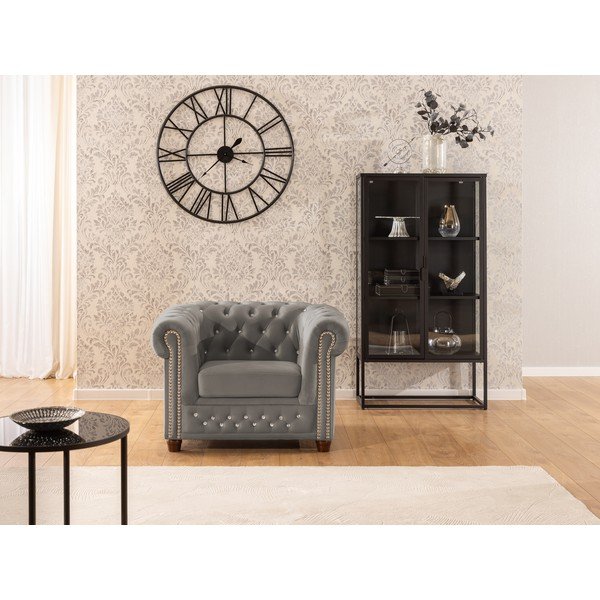 Sivé zamatové kreslo chesterfield York Blik – Ropez-image-4