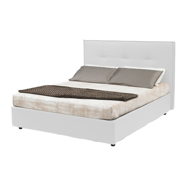 Biela dvojlôžková posteľ s úložným priestorom a poťahom z koženky 13Casa Zeus, 160 x 190 cm