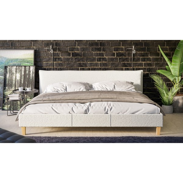 Krémová čalúnená dvojlôžková posteľ s roštom 200x200 cm Tina - Ropez-image-1