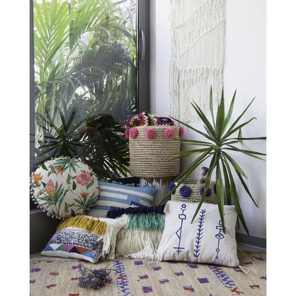 Vankúš s prímesou ľanu Madre Selva Flores Mixtas, ø 45 cm-image-1
