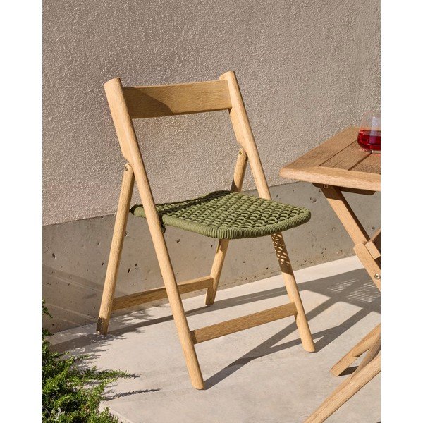 Drevená záhradná stolička v zeleno-prírodnej farbe Dandara – Kave Home-image-1