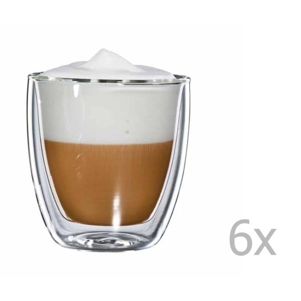 Sada 6 sklenených hrnčekov na cappuccino bloomix 