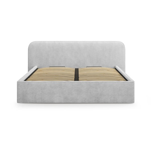 Svetlosivá čalúnená dvojlôžková posteľ s úložným priestorom s roštom 200x200 cm Elizabeth – Micadoni-image-4