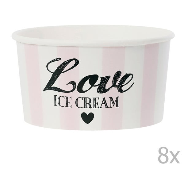 Sada 8 papierových téglikov na zmrzlinu s lyžičkami Miss Étoile Love