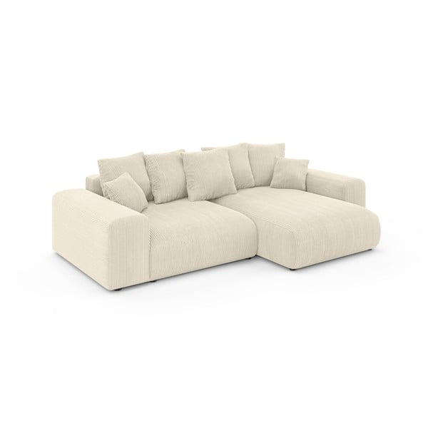 Krémová menčestrová rozkladacia rohová pohovka s úložným priestorom (variabilný roh) Luma – Ropez-image-2