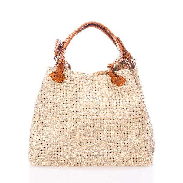 Krémovobiela kožená kabelka Federica Bass Hydri-image-1