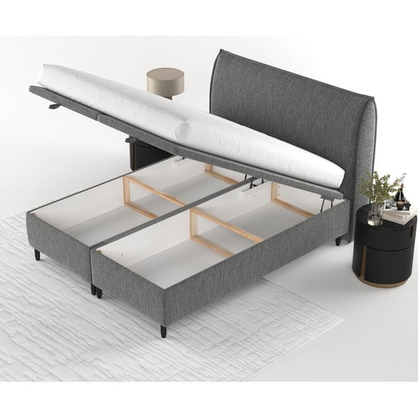 Sivá čalúnená dvojlôžková posteľ s úložným priestorom 200x200 cm Pearl – Maison de Rêve-image-3