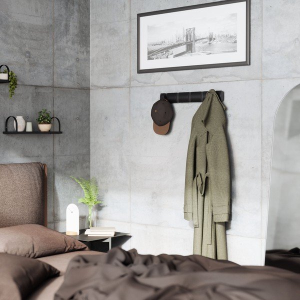 Čierny nástenný vešiak z topoľového dreva Flip - Umbra-image-1