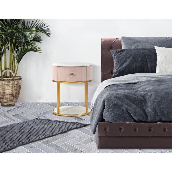 Svetloružový/v zlatej farbe nočný stolík Montpellier – Mauro Ferretti-image-1