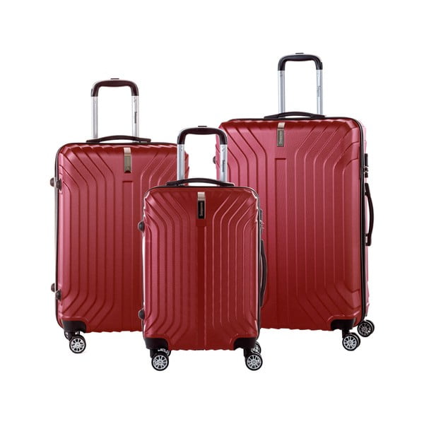 Sada 3 červených cestovných kufrov na kolieskách so zámkom SINEQUANONE