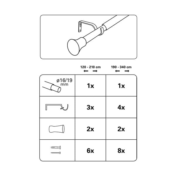 Kovová roztiahnuteľná garniža 120 - 210 cm Konus - Gardinia-image-2
