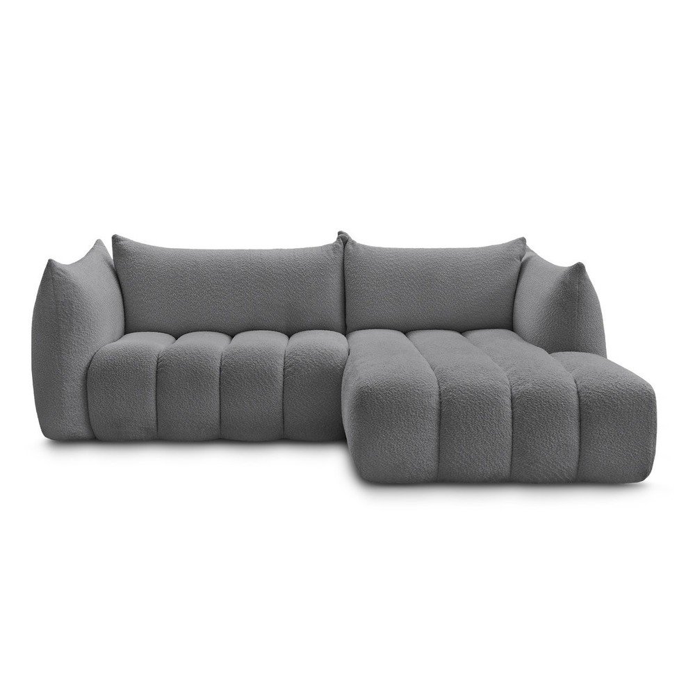 Sivá rohová pohovka z textílie buklé (pravý roh/s leňoškou) Azra – Bobochic Paris