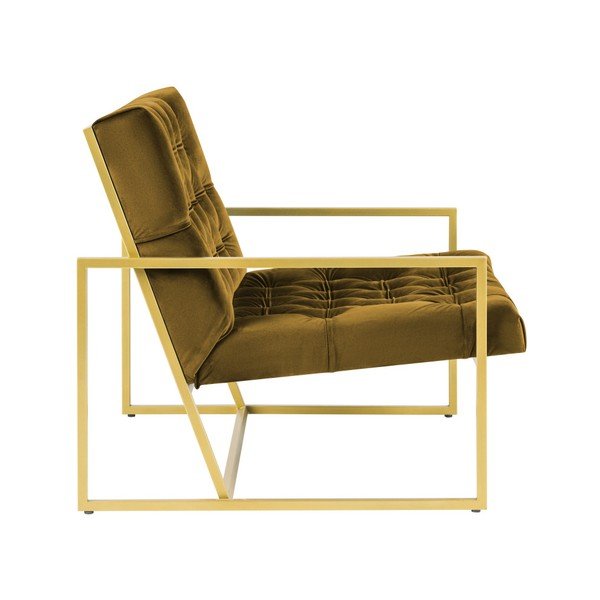 Horčicovožlté kreslo s konštrukciou v zlatej farbe Mazzini Sofas Bono-image-3