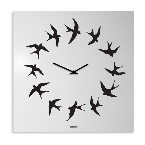Nástenné hodiny dESIGNoBJECT.it Birds White, 50 x 50 cm