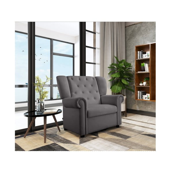 Sivé zamatové hojdacie chesterfield kreslo Lillyse – Støraa-image-3