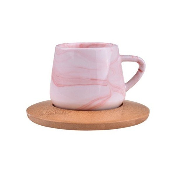 Sada 6 svetloružových porcelánových hrnčekov s bambusovými podložkami Bambum Ebru-image-1