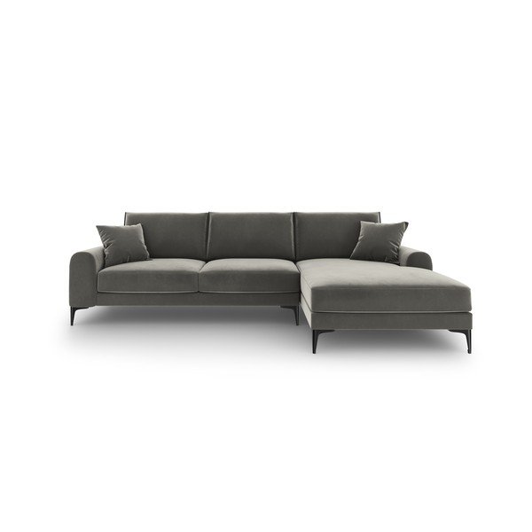 Svetlosivá zamatová rohová pohovka Mazzini Sofas Madara, pravý roh-image-2