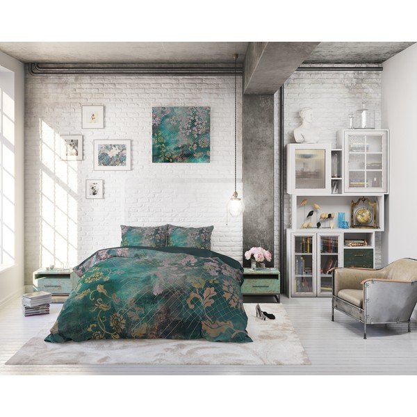 Zelené bavlnené obliečky na jednolôžko Pure Cotton Tiran Flower, 140 x 200 cm-image-3