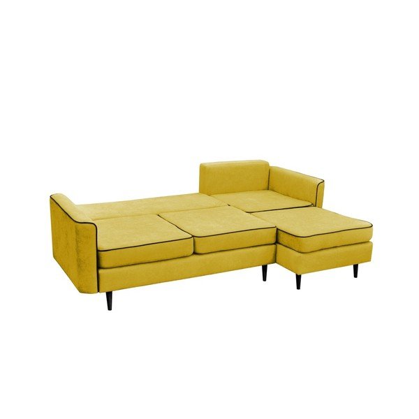 Žltá rohová rozkladacia pohovka Mazzini Sofas Dragonfly, pravý roh, čierne nohy-image-2