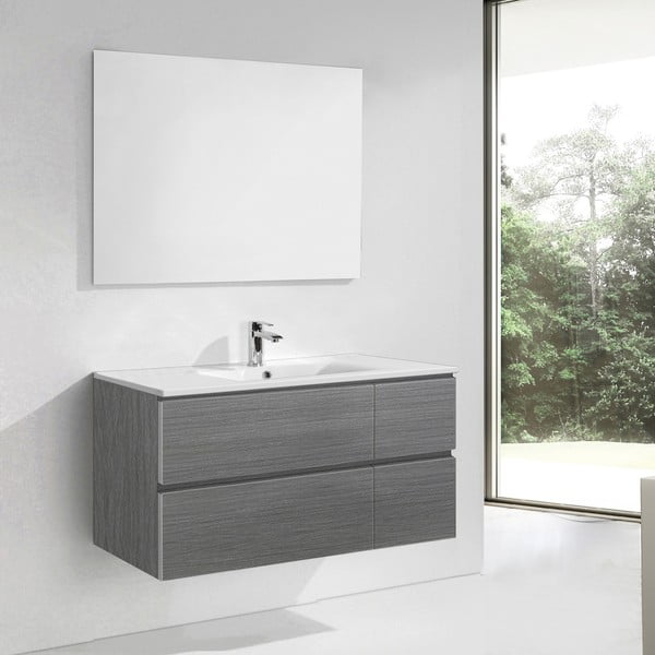 Kúpeľňová skrinka s umývadlom a zrkadlom Capri, odtieň sivej, 120 cm