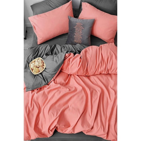 Bavlnené obliečky na dvojlôžko/predĺžené s plachtou v lososovej farbe/sivej 200x220 cm - Mila Home-image-3