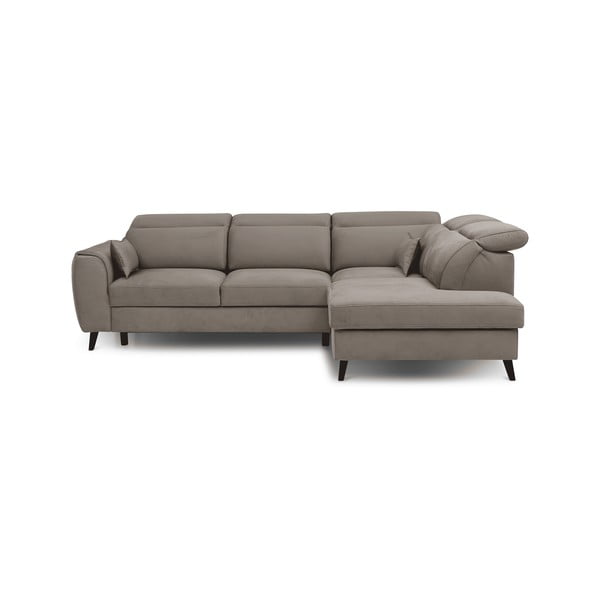 Béžová zamatová rozkladacia/s úložným priestorom rohová pohovka (pravý roh/do L) Noble – ELTAP