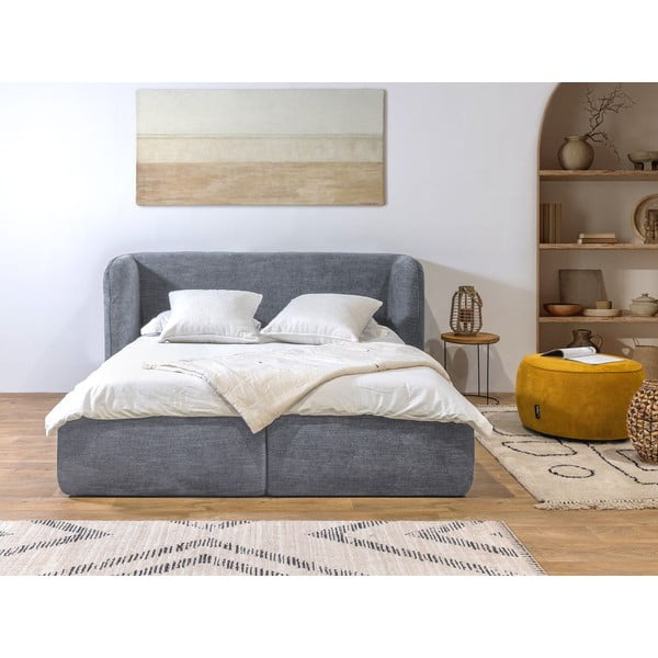 Svetlosivá čalúnená dvojlôžková posteľ s úložným priestorom s roštom 160x200 cm Louise – Bobochic Paris-image-3