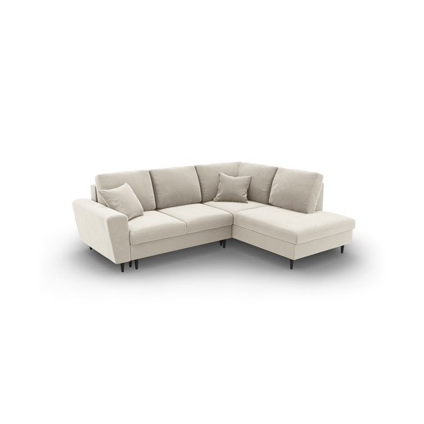 Béžová zamatová rozkladacia/s úložným priestorom rohová pohovka (pravý roh/do L) Kyoto – Cosmopolitan Design-image-1