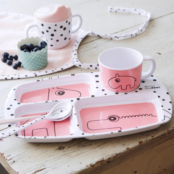 Jedálenský tanier pre deti Happy Dots, malinový-image-1