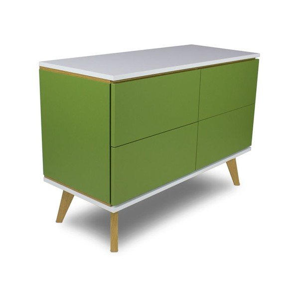 Komoda v dekore dreva so 4 zásuvkami a so zelenými detailmi SKANDICA Jorgen-image-3