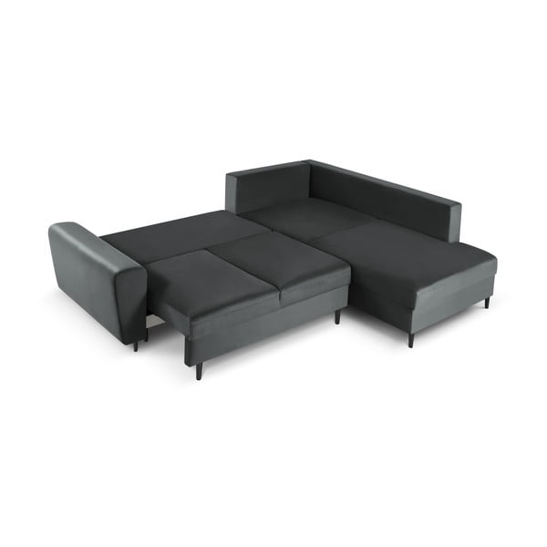 Tmavosivá zamatová rozkladacia/s úložným priestorom rohová pohovka (pravý roh/do L) Kyoto – Cosmopolitan Design-image-2