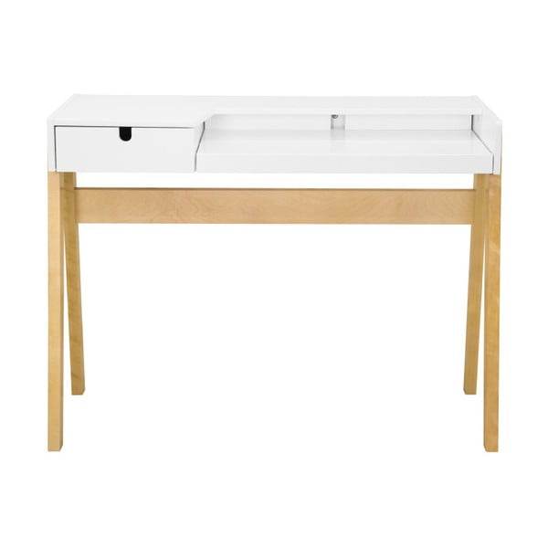 Biely pracovný stôl s konštrukciou z brezového dreva WERMA Hansa, 111,5 x 41,5 cm