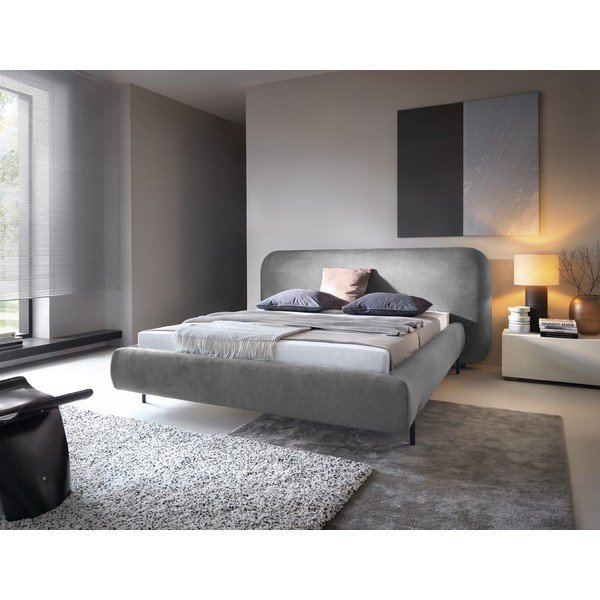 Sivá čalúnená dvojlôžková posteľ s úložným priestorom s roštom 180x200 cm Pointt – ELTAP-image-1